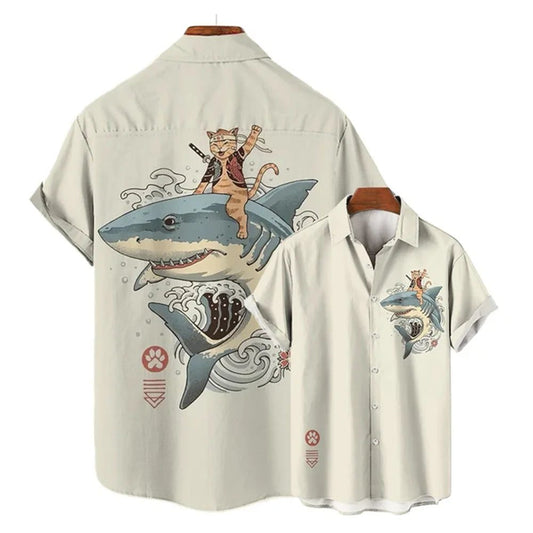 Cool Samurai Cat Hawaiian Shirt for Men