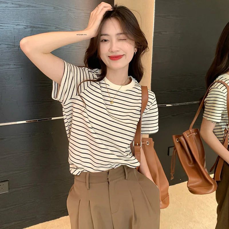 Casual Striped Cotton Tees for Women