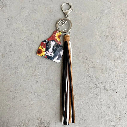 Cow Print Keychain Western Farm Animal Jewelry