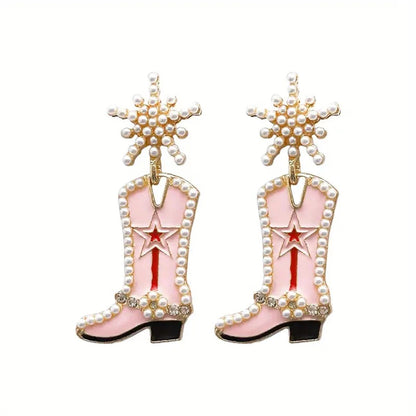 Handmade Western Cowgirl Snowflake Beaded Earrings