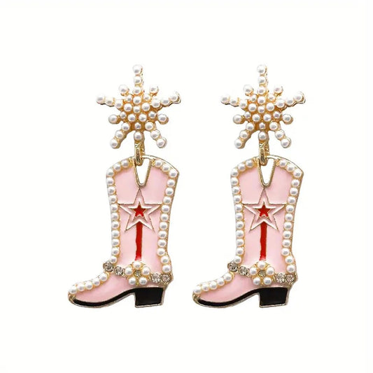 Handmade Western Cowgirl Snowflake Beaded Earrings