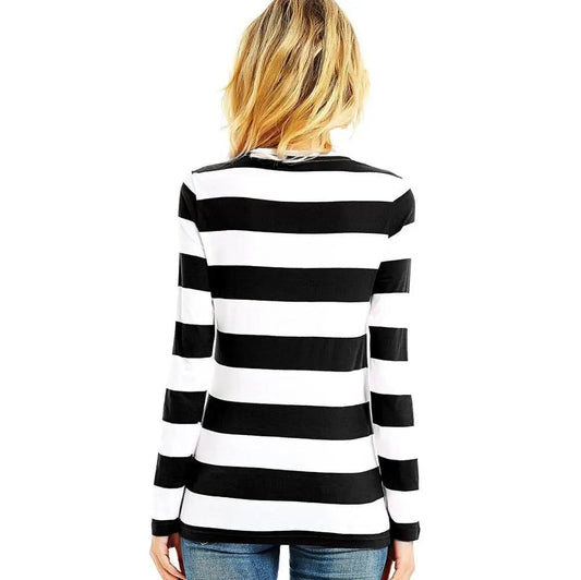 Women's Red White Striped Long Sleeve Tee