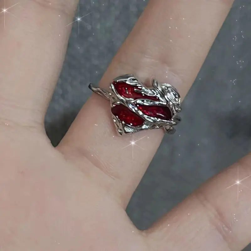 Y2K Vintage Kpop Heart Adjustable Rings Set