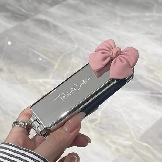 Portable Pink Silver Folding Comb Mirror Tool