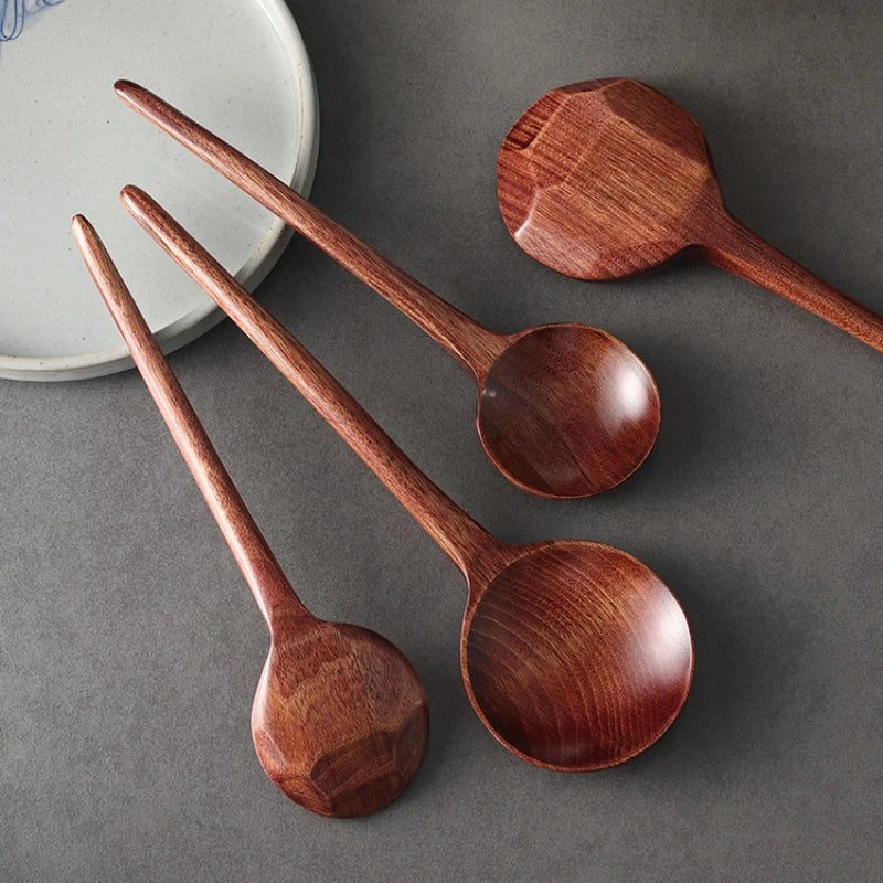 Japanese Wooden Soup Spoons with Long Handle