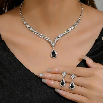 Elegant Water Drop Crystal Necklace Earrings Set
