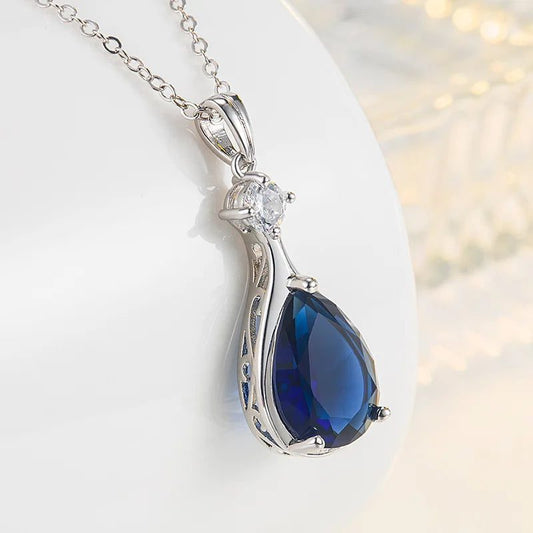 925 Sterling Silver Blue Sapphire Pendant Necklace