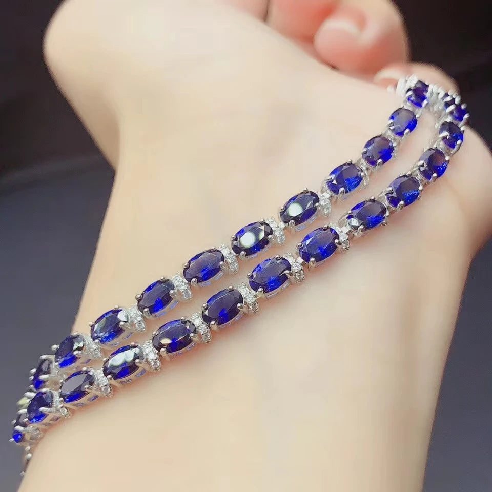 Natural Sapphire Gemstone Bracelet in Silver