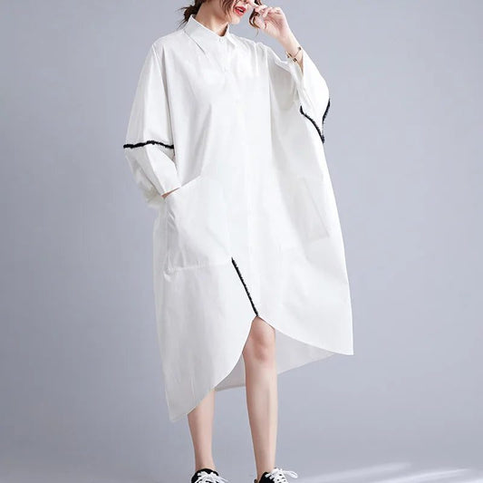 Chic Asymmetrical White Midi Dress for Women