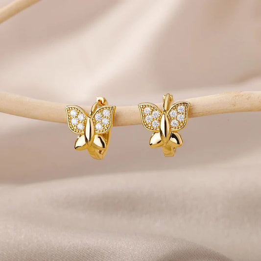 Waterproof Heart Zircon Gold Hoop Earrings