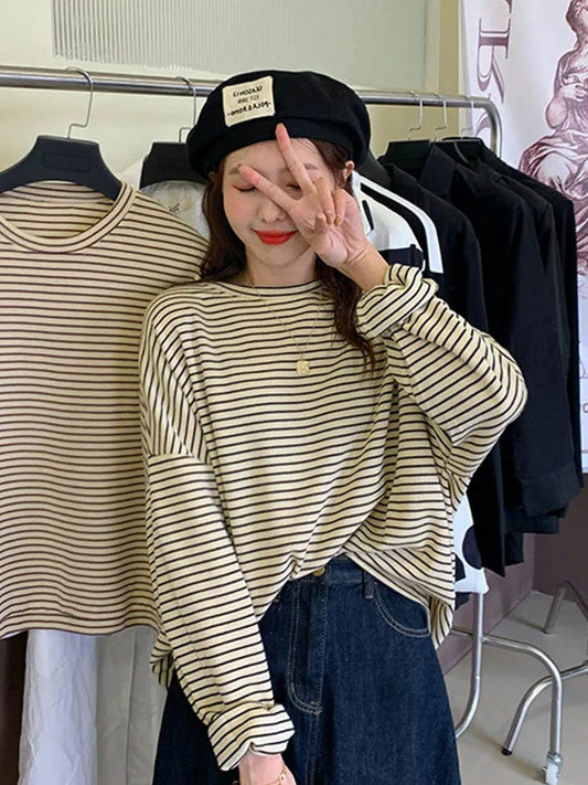 Chic Striped Cotton T-Shirts for Women