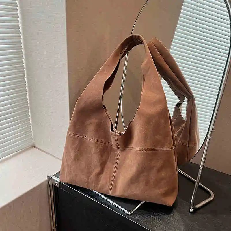 2024 Vintage Brown Faux Suede Shoulder Bag