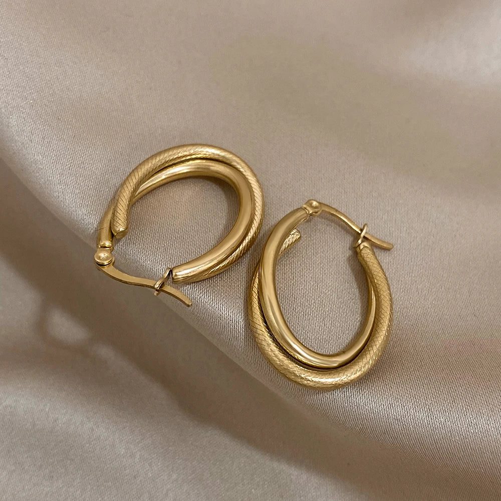 Waterproof Stainless Steel Minimalist Hoop Earrings