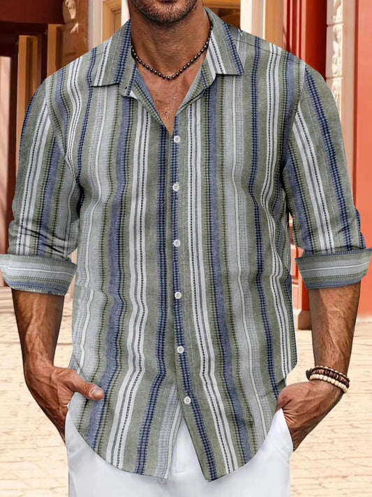 Men's Casual Striped Long-Sleeve Linen Shirt