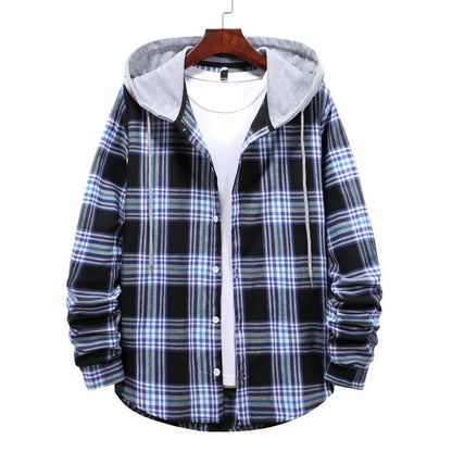 Men's Plaid Flannel Hooded Shirt Jacket