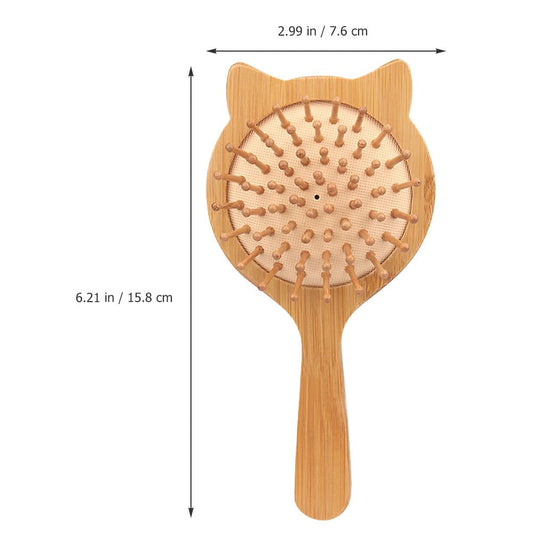 Cat-Shaped Bamboo Travel Hair Detangling Brush