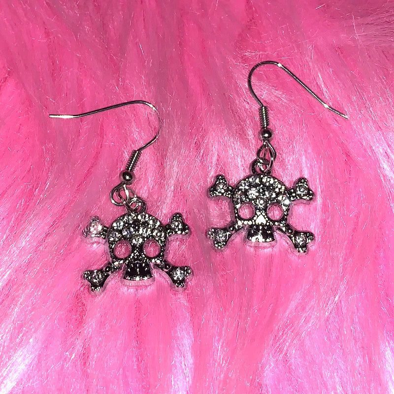 Y2K Crystal Skull Drop Earrings Vintage
