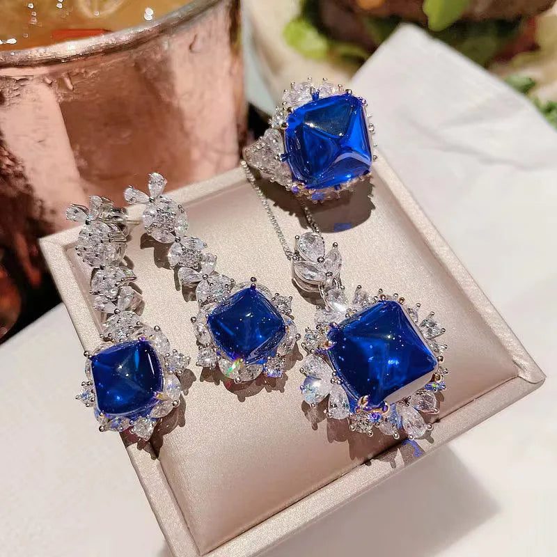 Luxury Emerald Sapphire Jewelry Set for Women