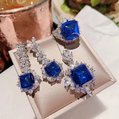 Luxury Emerald Sapphire Jewelry Set for Women