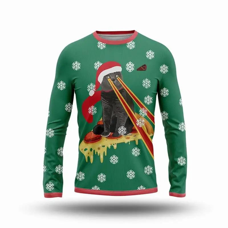 Funny Christmas Cat Print Long Sleeve T-Shirt