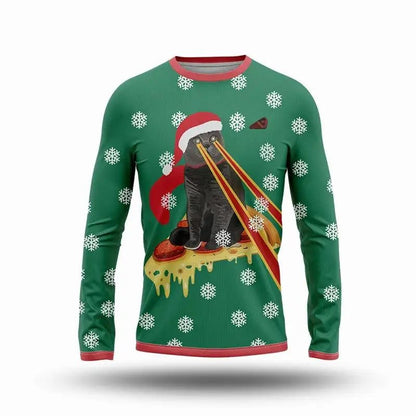 Funny Christmas Cat Print Long Sleeve T-Shirt