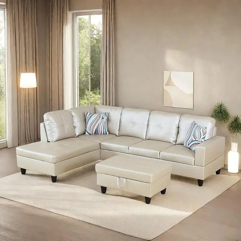 Modern L-Shaped Sofa with Ottoman for Living Room