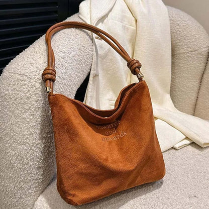 Large Suede Bucket Bag with Adjustable Strap