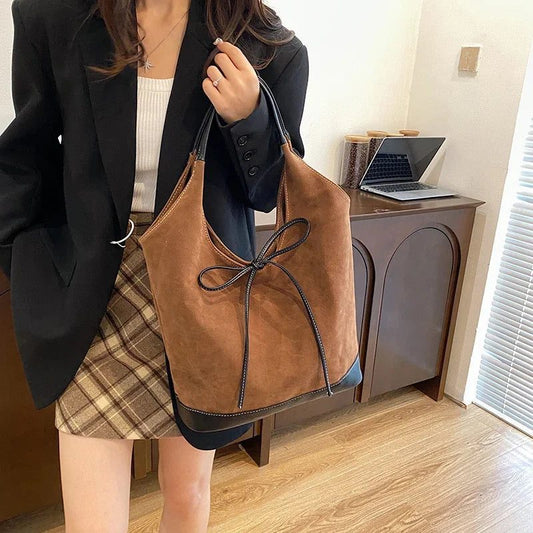 2024 Retro Faux Suede Bucket Shoulder Bag