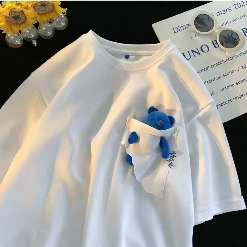 Men's Casual Pocket Teddy Bear T-Shirt