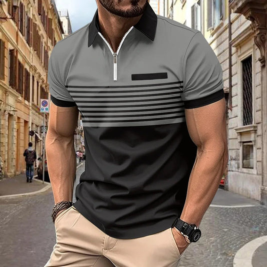 Men's Summer Stripe Polo Shirt for Golf