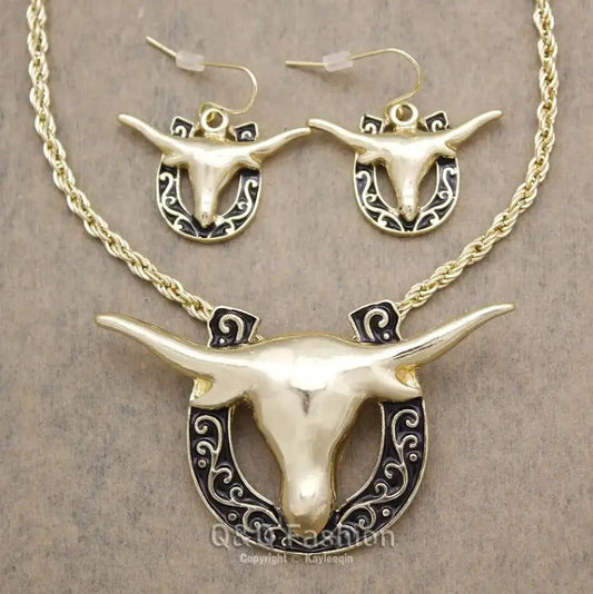 Western Cowgirl Hat Necklace Earring Jewelry Set