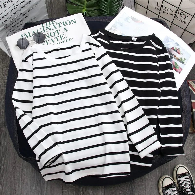 Casual Striped Long Sleeve Tee for Women