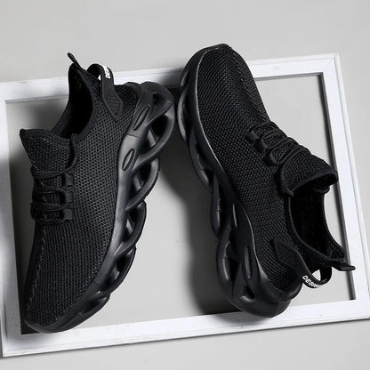 Men's Breathable Black Jogging Sneakers for Sports