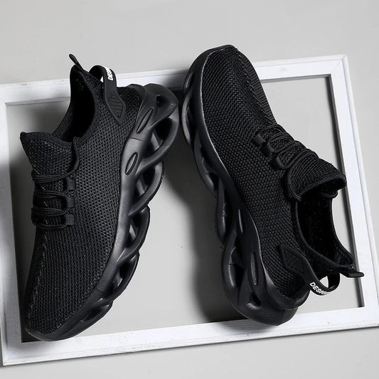 Men's Breathable Black Jogging Sneakers for Sports
