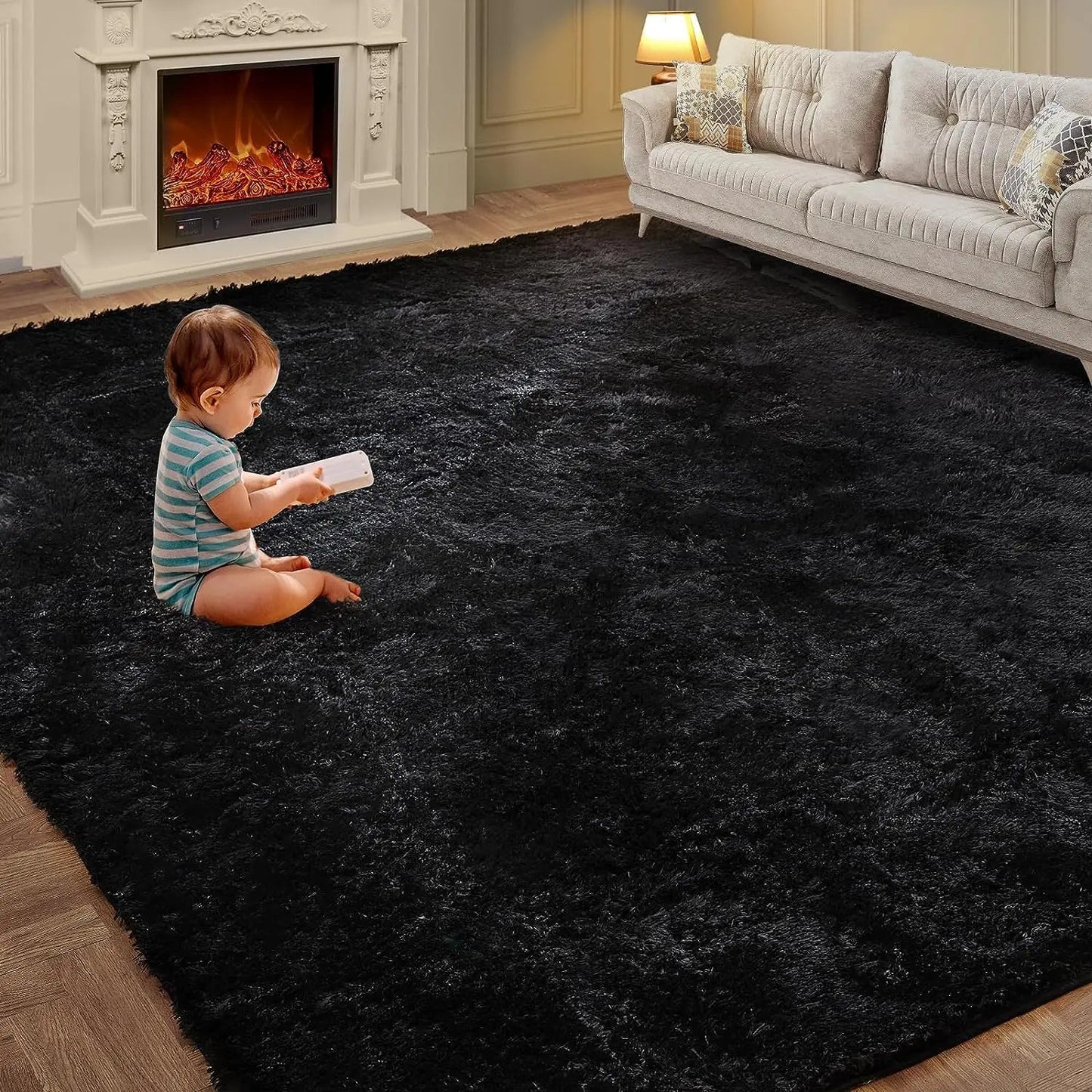 Soft Silk Wool Shag Area Rug