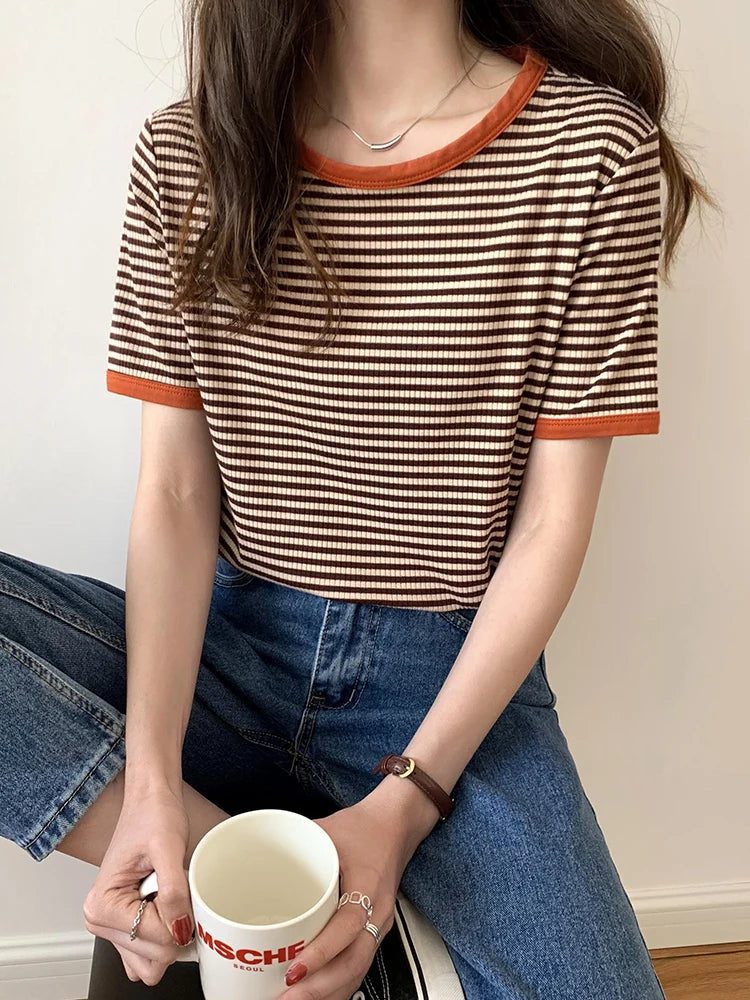 Women's Striped Short Sleeve Summer T-shirt