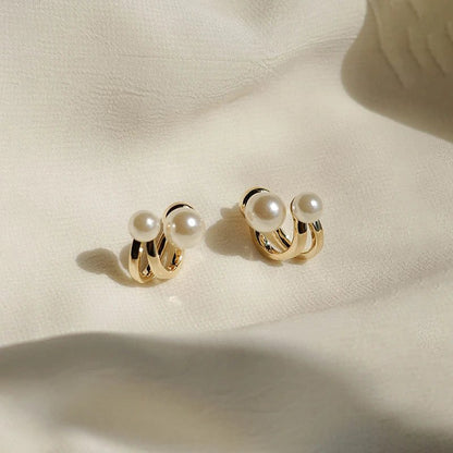Elegant Double Imitation Pearl Stud Earrings