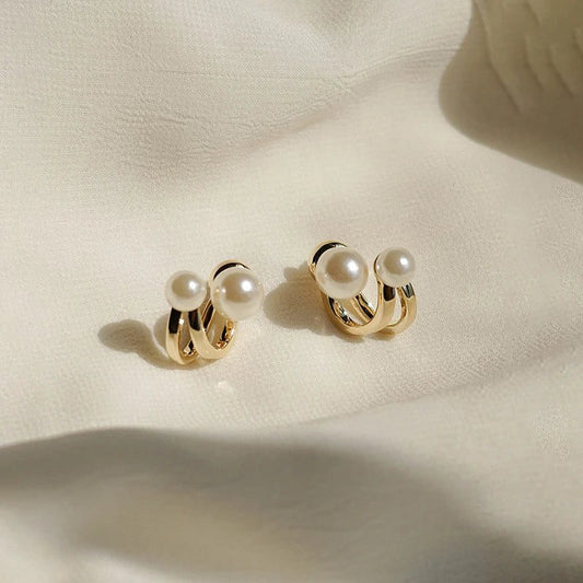Elegant Double Imitation Pearl Stud Earrings
