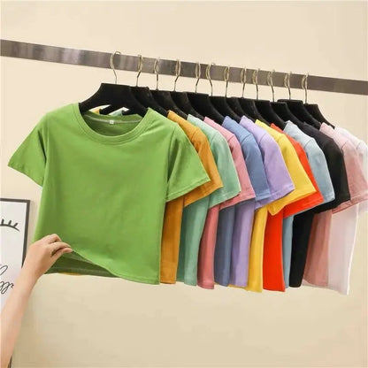 9 Colors Women's Cropped T-Shirt for Summer