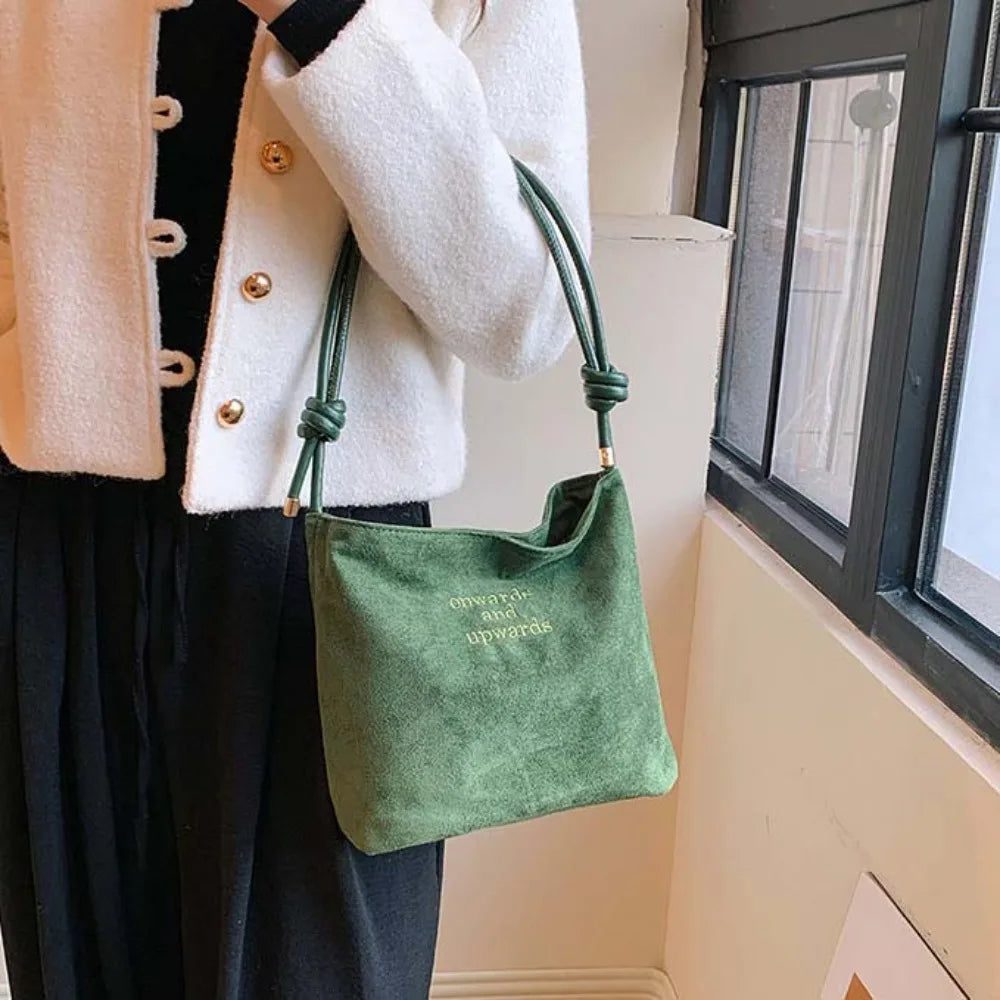 Large Suede Bucket Bag with Adjustable Strap