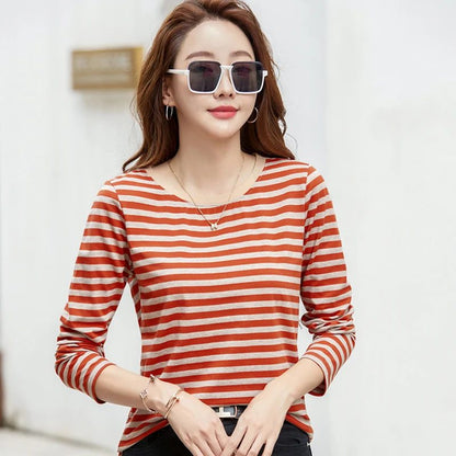 2023 Women's Striped Long Sleeve Cotton Tee