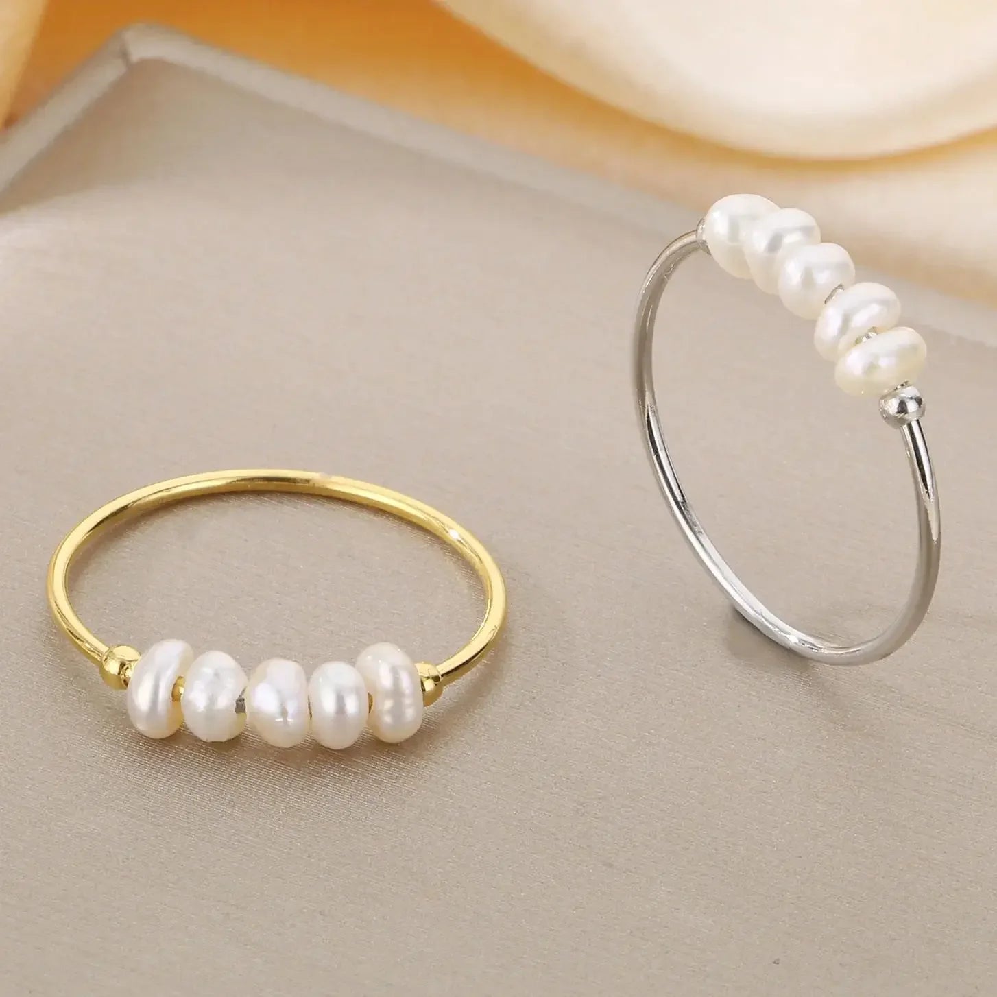 Waterproof Gold Stainless Steel Pearl Ring