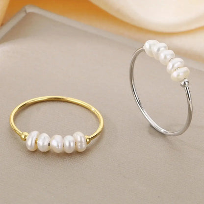 Waterproof Gold Stainless Steel Pearl Ring