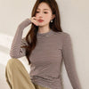 Women's Striped Cotton T-Shirt with Turtleneck