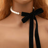 Gothic Black Velvet Choker with Pearl Beads
