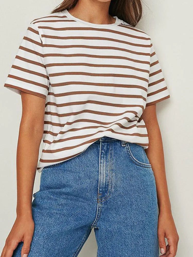 Cozy Striped Short Sleeve T-Shirt for Women