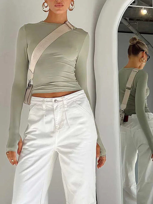 Slim Fit Long Sleeve Crop Top Women