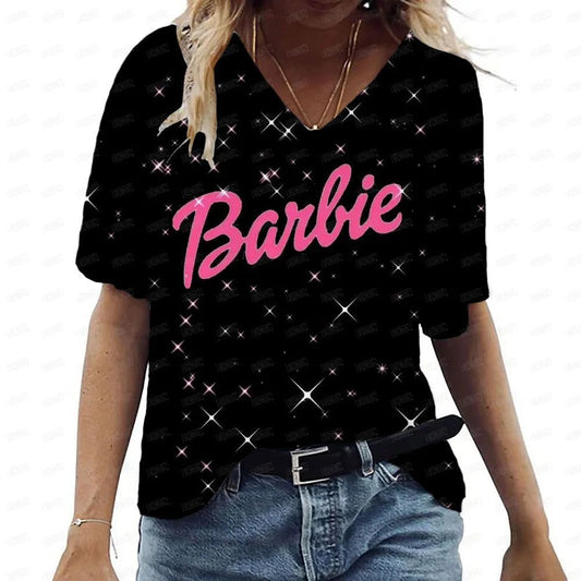 Pink V-Neck Casual T-Shirt for Women