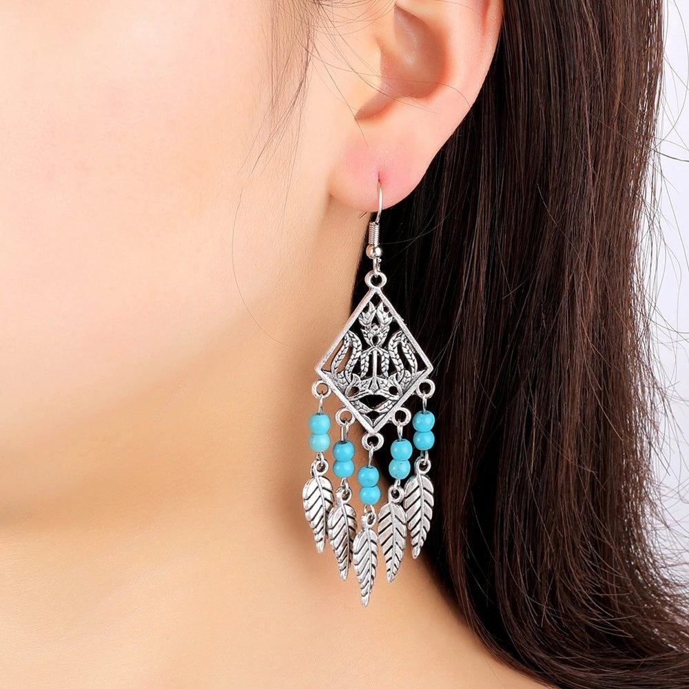 Boho Antique Silver Dangle Earrings for Women