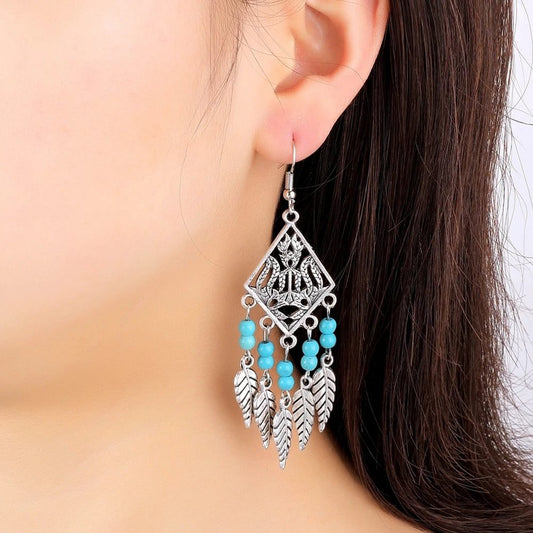 Boho Antique Silver Dangle Earrings for Women